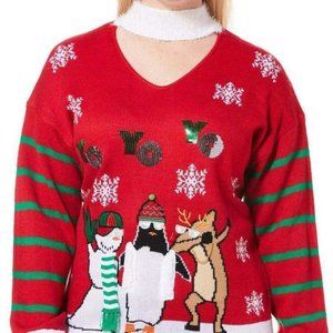 Adorable/SexyChristmas Sweater Plus 3X VNeck Faux Fur Choker/Cuffs Sequin Chain